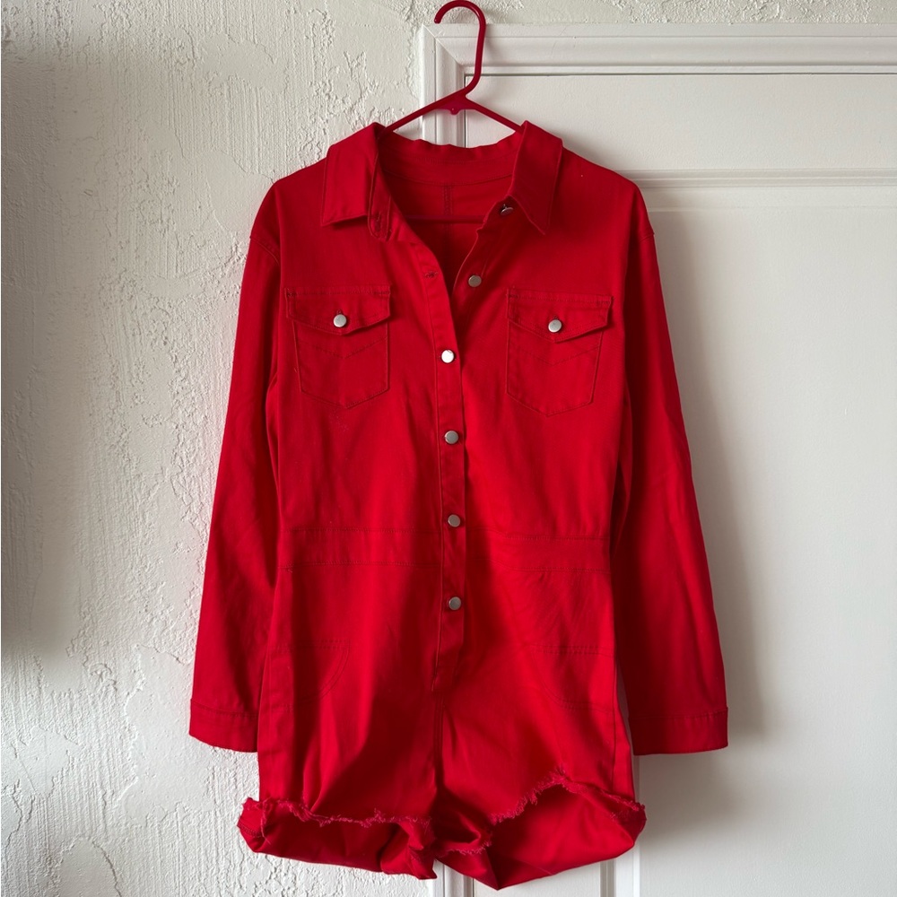 Red Button-Up Romper